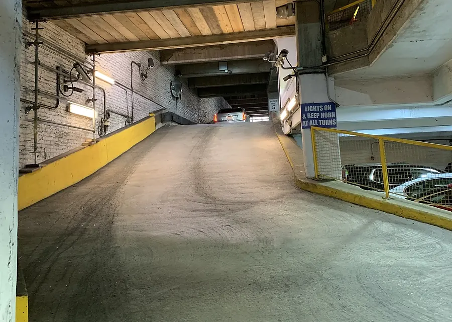 Parking garage ramp after concrete repairs