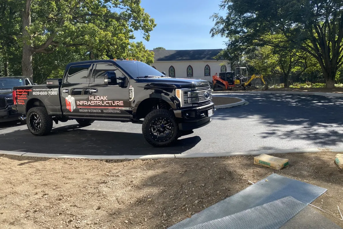 Hudak Infrastructure pickup at a completed concrete apron